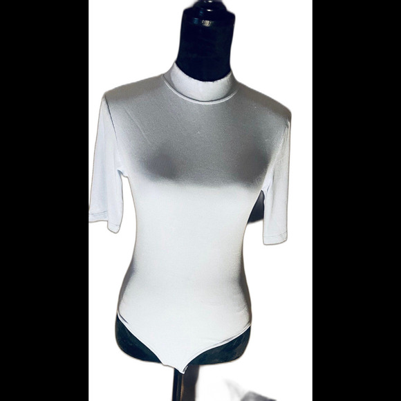 REORIA Women's Casual Mock Turtleneck Short Sleeve Ribbed Bodysuit size L - Picture 2 of 9